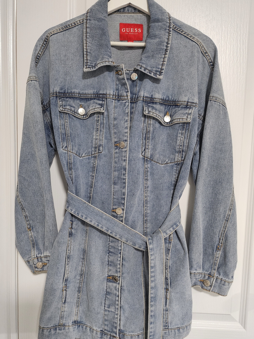 GUESS Light Wash Denim Trench Jacket with Belt